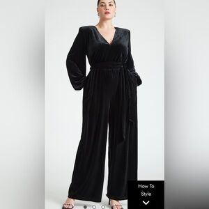 Eloquii Black Velvet Wide leg Jumpsuit, Size 14